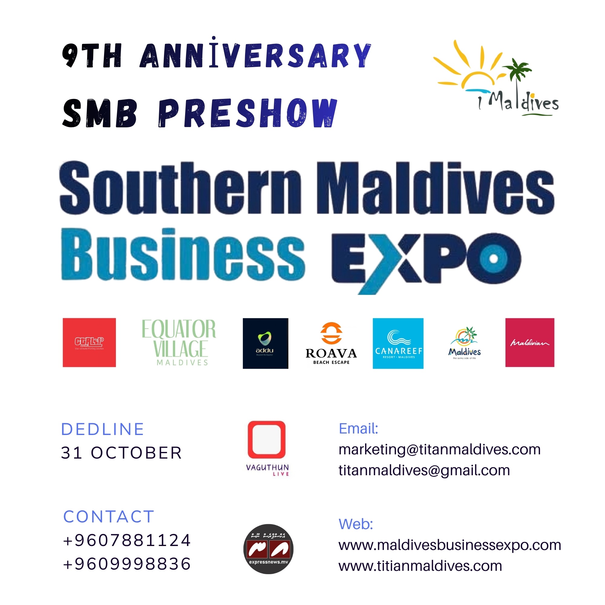 Cover photo for Get Ready: The SMB EXPO Kicks Off Tomorrow with the Preshow at Equator Village Gan Island Maldives.